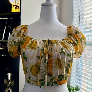 Preloved Floral Puff Sleeve Crop Top